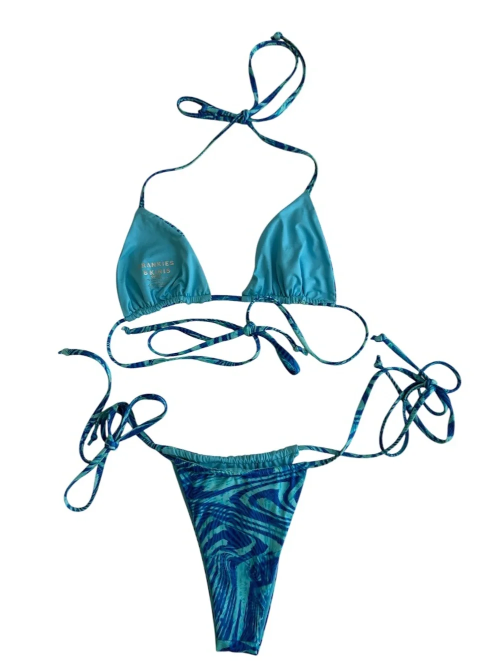 Frankie's Bikinis Tia Bikini Two Piece Set Size S Blue Summer Beach Resort